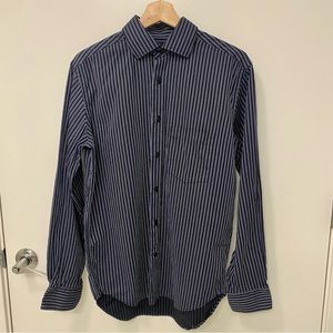 SAKS FIFTH AVENUE | Men’s Button Down Dress Shirt Dark Blue & Black Stripe